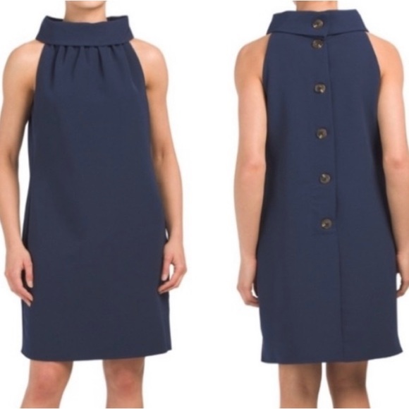 Sail to Sable Dresses & Skirts - Sail to Sable Navy Blue High neck Sleeveless Button Up Dress size Medium